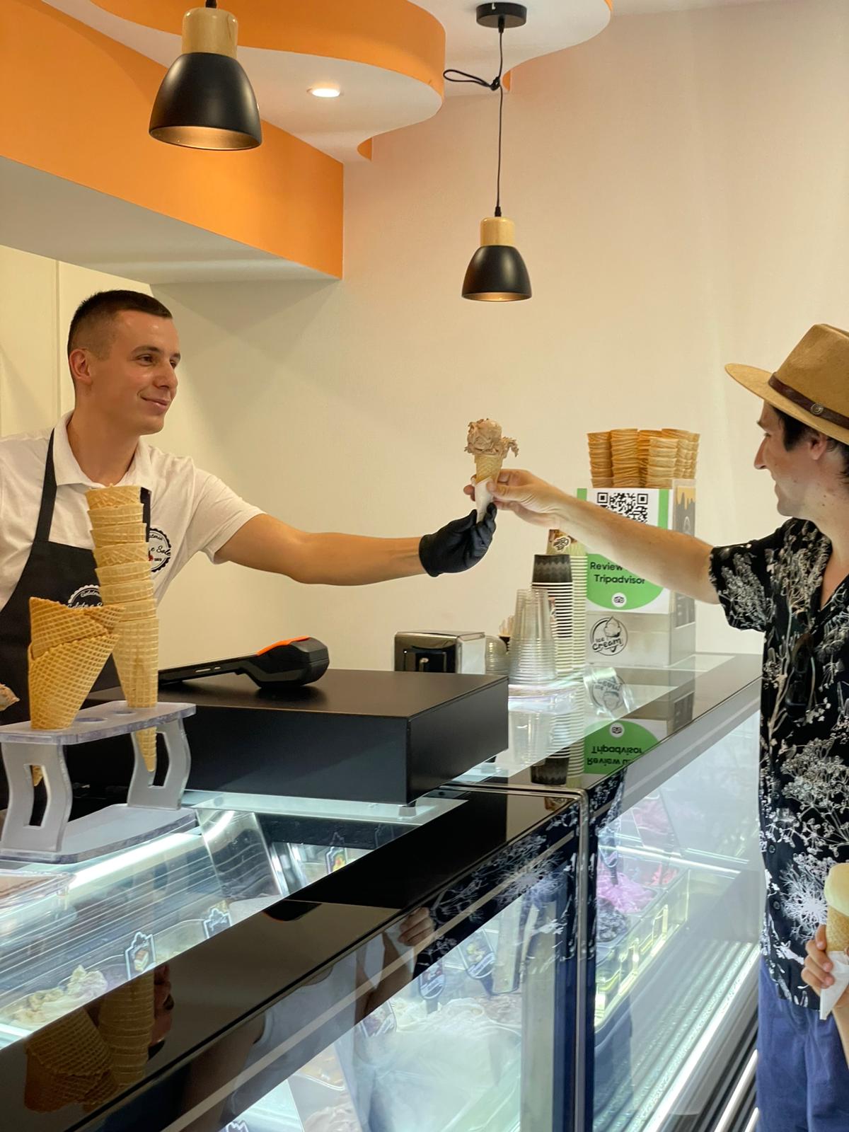 Our cozy ice cream parlor interior